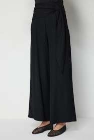 Resim Beli Fularlı Pile Detaylı Pantolon - Kahve / M 