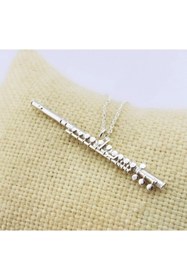Resim BUTİK GÜMÜŞ Gümüş Büyük Yan Flüt Kolye 0,4 Cm X 4,9 Cm (bg-kly-703) 