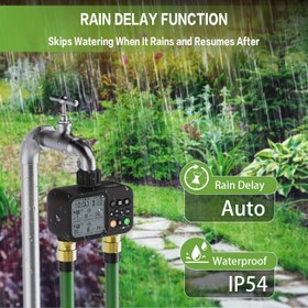 Resim Outdoor Bahçe Hortumu Zamanlayıcı, 2 Çıkışlı Yağmura Dayanıklı Akıllı Sulama Kontrol Cihazı, 8 Programlanabilir Yağmur Gecikme Zamanlayıcısı ve Manuel/Otomatik Mod ile, Otlu Alanlar için Otomatik Sulama Sistemi, Seyahat Bahçeciliği Sorunlarını Çözüyor 