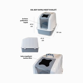 Resim XXL Büyük Boy Kapalı Kedi Tuvaleti, Filtreli ve Kürek Hediyeli, 59x41,5x47,5 cm - VN11097 - Açık gri 
