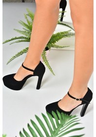 Resim Fox Shoes Siyah Nubuk Platform Kalın Yüksek Topuklu Kadın Ayakkab 