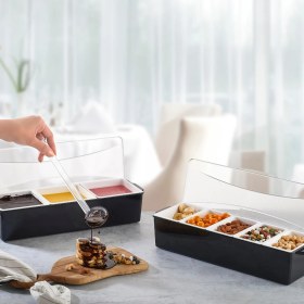 Resim GastroPlast Şık Siyah Kapaklı Sunumluk, 3, 4, 5, 6 Bölmeli Servislik - Plastik Mutfak Saklama Kabı - Gıda Saklama Kutusu Set 