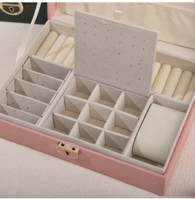 Resim Mdl10- Pembe Takı Kutusu Kilitli Deri Görünümlü Takı Düzenleyici 