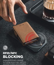 Resim Airtag Tutuculu Pop-Up Kartlık, RFID Koruma, Metal Gövde, Deri, Minimalist Tasarım - Yeşil 