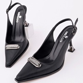 Resim Muggo Heels Arkası Açık Toka Detaylı Günlük Klasik Topuklu Kadın Stiletto Ayakkabı Siyah 