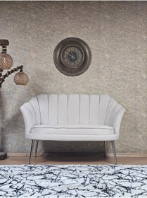 Resim Zafir İkili İstiridye Krom Kaplama Sivriltme Ayak Çay Seti Koltuk İkili Berjer , İkili Berjer Koltuk Krem 