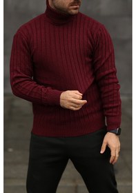 Resim Martino Butik Unisex Balıkçı Yaka Triko Bordo Kazak Bordo 