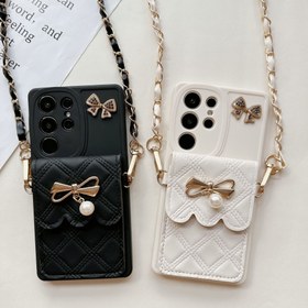 Resim Bowknot Pearl Diamond Kart Tutucu Cep Telefon Kılıfı Sansung S24 S23 S22 S21+ PLUS ULTRA FE A55 A54 A15 A35 Messenger Lanyard Tam Kılıf Yumuşak Kabuk Düşme Şok Emici Koruyucu Kılıf 