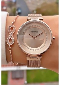 Resim Ferrucci Mrd11820 Rose Gold Renk Çelik Kordon Kadın Kol Saati Bileklik Hediyeli 