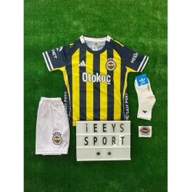 Resim 4'lü Set Fe.ner.bah'çe\\ 2025/2026 Kerem 9 Numara Iç Saha Sarı Lacivert Çocuk Forma Şort Bileklik Çorap 