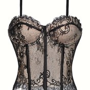 Resim Kadınlar için Siyah Çiçekli Dantel Korse Üstü Ayarlanabilir Sırt Askılı ve Ön Fermuarlı - Şekillendirme, Destek veya Özel Günler İçin Nefes Alabilen File Büstiyer, Nefes Alabilen İç Giyim | Çiçekli Dantel Üst | Çiçekli Dantel Tasarım 