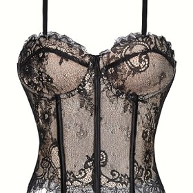Resim Kadınlar için Siyah Çiçekli Dantel Korse Üstü Ayarlanabilir Sırt Askılı ve Ön Fermuarlı - Şekillendirme, Destek veya Özel Günler İçin Nefes Alabilen File Büstiyer, Nefes Alabilen İç Giyim | Çiçekli Dantel Üst | Çiçekli Dantel Tasarım 