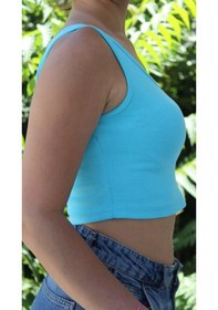 Resim Afri Kadın Mavi Basic Ribana Atlet Crop Likralı Spor Üst Mavi 