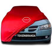 Resim ULTRASHOP Nissan Almera 2 Sedan (2003 - 2006) Kırmızı Kumaş Araba Branda Logolu Penye Oto Branda 