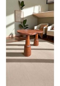 Resim Doğal Masif Ahşap Yan Sehpa Seti 2 Li Fındık Renk Zigon Sehpa Kahverengi 