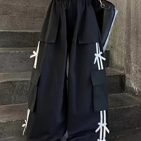 Resim Pratik cepli moda kız Cargo Pantolon - elastiki bel, bol ve şık tasarımıyle K-pop tarzın yansimasi, İlkbaharlara sonbahirlere uygun mükemmel dış mekan giysisi. 