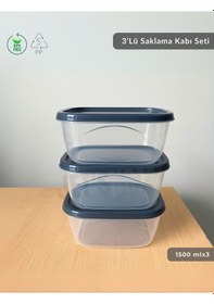 Resim Jet's Home 3'lü Saklama Kabı Seti Kare Erzak Kabı Bpa Free Derin Dondurucu İçin Uygun 1500 Ml Şeffaf 