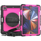Resim iPad Uyumlu Pro 12.9 2022/2021/2020/2018 Darbeye Dayanıklı Renkli Silikon + Pc Koruyucu Tablet Kılıfı Tutucu Ve Omuz Askısı Ve El Kayışı Ve Kalem Yuvası İle 