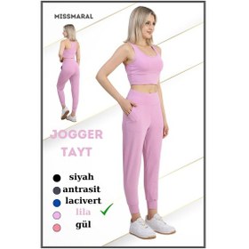Resim Yüksek Bel Jogger Tayt Rahat Kalıp Çift Yan Cepli Spor Görünüm Trend Jogger Lila Rengi 106103 Lila 