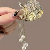 Resim Faux Pearl Rhinestone Tassel Saç Tokaları Atkuyruğu Sabit Metal Saç Alaşım Atkuyruğu Klipsi Saç Aksesuarları Saç Tokası Başlık 