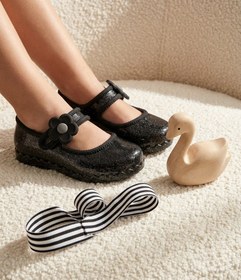 Resim Mini Melissa Hip Ballerina Simli Siyah Çiçekli Kız Bebek & Çocuk Babeti | 22-30 Numara | Melflex® Vegan | İkonik Kokulu - 2 