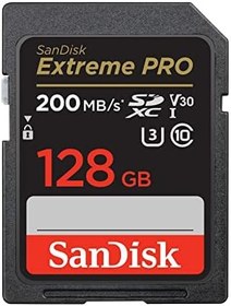 Resim SanDisk Extreme PRO SDXC UHS-I Hafıza Kartı, 128 GB, 200 MB/sn Aktarım Hızı, U3: UHS Speed Sınıf, V30: Speed Sınıf, 4K UHD Videolar, QuickFlow Teknolojisi, Isıya Dayanıklı 