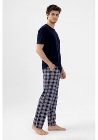 Resim Koza İç Giyim Erkek Kısa Kollu Ekose Desenli Pamuklu Pijama Takımı Ko6303pj-5 Lacivert 