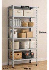 Resim Alan Raf Alanraf 6 Katlı 43x93x200 Cm Galvaniz Çelik Raf - Depo, Arşiv, Kiler, Dosya, Market Rafı , Çelik Dolap Gri 