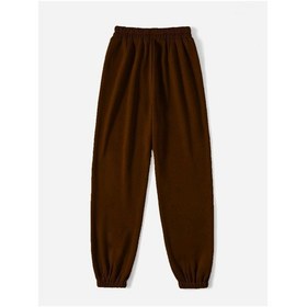 Resim Kahve Basic Düz Eşofman Altı Jogger - Lastik Paça Yüksek Bel Oversize Kahverengi-260952 