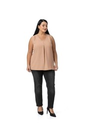 Resim Disentis Büyük Beden Kaplama Düğme Detaylı Kolsuz V Yaka Camel Bluz Camel 