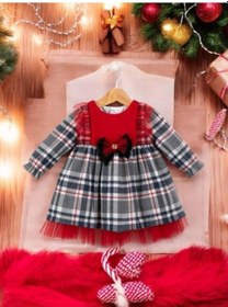 Resim Cantoy Kız Bebek Ekose Desenli Kırmızı Tasarım Elbise-15219 Kırmızı 
