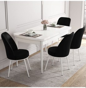 Resim Canisa Concept Kor Serisi, 70x114 Açılabilir Beyaz Yemek Masası Takımı,4 Siyah Sandalye Masa Beyaz Sandalyeler Siyah 