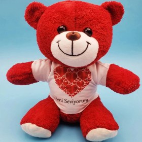 Resim MiraLive Kalpli Seni Seviyorum Tişörtlü Kırmızı Peluş Ayıcık 