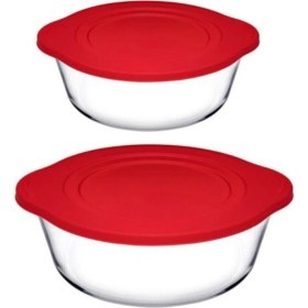 Resim Kırmızı Kapaklı Borcam Seti 2'li, Dayanıklı ve Şık Mutfak Ürünü 
