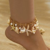 Resim 1 adet Bohemian Okyanus Ayak Bileziği - Denizyıldızı & Kabuk Charm Altın Ton KC Kaplama Zincir ile Taklit, Kadınlar için Plaj Takıları, Yaz Tatili Aksesuarları, Günlük Kıyafet, Okyanus Takısı, Sahil Stili, Şık Bitiş, Vurgu Parçası, Boho Moda 