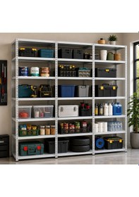 Resim 7 Katlı 3'lü Galvaniz Çelik Raf 31x93x250 Cm Depo, Arşiv, Kiler, Dosya, Market Rafı 