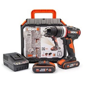 Resim Worx WX-JCR 20Volt/2.0Ah Li-ion Çift Akülü Kömürsüz Profesyonel Darbeli Şarjlı Matkap 