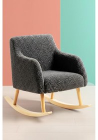 Resim Loop Sallanan Sandalye Antrasit Teddy Kumaş Doğal Ahşap Ayaklı Berjer - Sallanan Koltuk Antrasit 