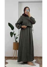 Resim Thiff Tesettür Kadın Bolerolu Elbise Haki 
