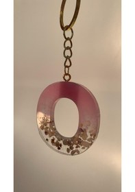 Resim O Harfi Pembe Epoksi Ve Deniz Kabuğu Süslü Gold Anahtarlık . 