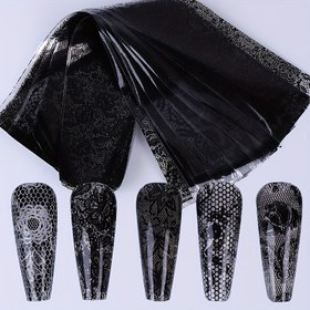 Resim 10/20 adet Dantel Tırnak Sanatı Transfer Folyosu, Seksi Tarz Dantel Desenli Tırnak Sanatı, Fantazi Çiçek Nakışlı Dekal, Düzensiz Çizgili Desen, Bayanların Ev Salonlarında DIY Tırnak Süslemesi için Uygun 