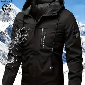 Resim Erkekler için Hafif Rüzgar Geçirmez Softshell Kapüşonlu ve Fermuarlı Ceket, Ayarlanabilir İpli Etek & Elastik Manşetler, Bisiklet Yürüyüşü ve Açık Hava Sporları İçin Çok Cepli, İlkbahar/Sonbahar Günlük Kaban (Siyah), Yürüyüş Ekipmanı 