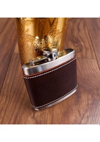 Resim Perlotus Siyah Derili 5 Oz-150 Cc Hunili Çelik Viski İçki Konyak Matarası 