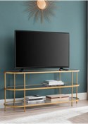 Resim tino furniture Kopenhag Gold Metal Tv Sehpası Şeffaf Camlı Konsol Dresuar 