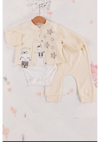 Resim Lovely Yıldız Desenli 3'lü Hırkalı Kız Bebek Takım Krem 