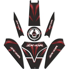 Resim SEVGENT Kawasaki Zx10R Uyumlu Siyah Kırmızı Tank Pad Set 