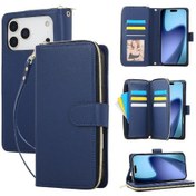 Resim İphone Uyumlu 17 Pro 9 Kartlık Cüzdan Kılıfı Pu Deri Bileklik Manyetik Kapanış Fermuarlı Cep 