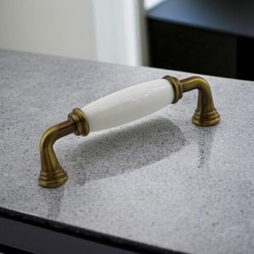 Resim Kapıdağı Porselen Antik Sarı Kulp 96 mm Mobilya Çekmece Mutfak Dolabı Dolap Kapak Kulplar Kulb Kulpu 