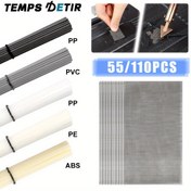 Resim 55/110 parça Plastik Kaynak Seti, ABS PP PVC PE Plastik Kaynak Çubukları, 304 Paslanmaz Çelik Tamir Filesi, Araba Tamponu Onarım Aracı, Kaynak Tabancası ve Lehim Aleti Aksesuarları, Araba Tamponu/Kayak Tamiri için Kaynak Malzemeleri 