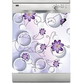 Resim Makinesi Sticker Kaplama Beyaz Eşya Kaplama Mor Çiçek Yuvarlak 
